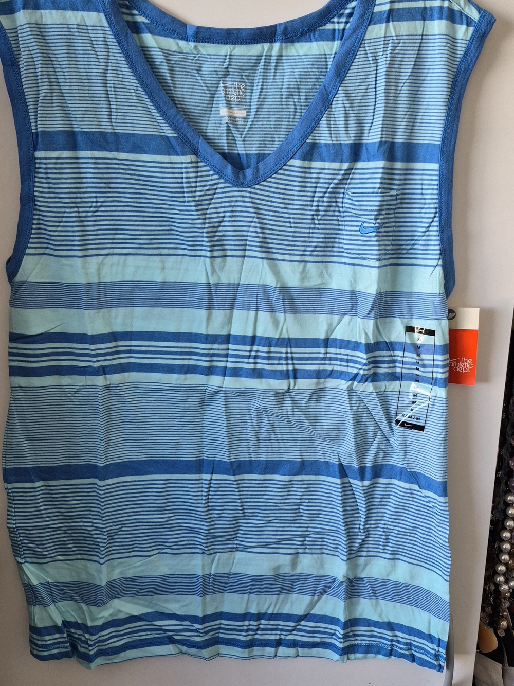 Nike Womens Blue Striped V-Neck All Sports Tank Top Sz M